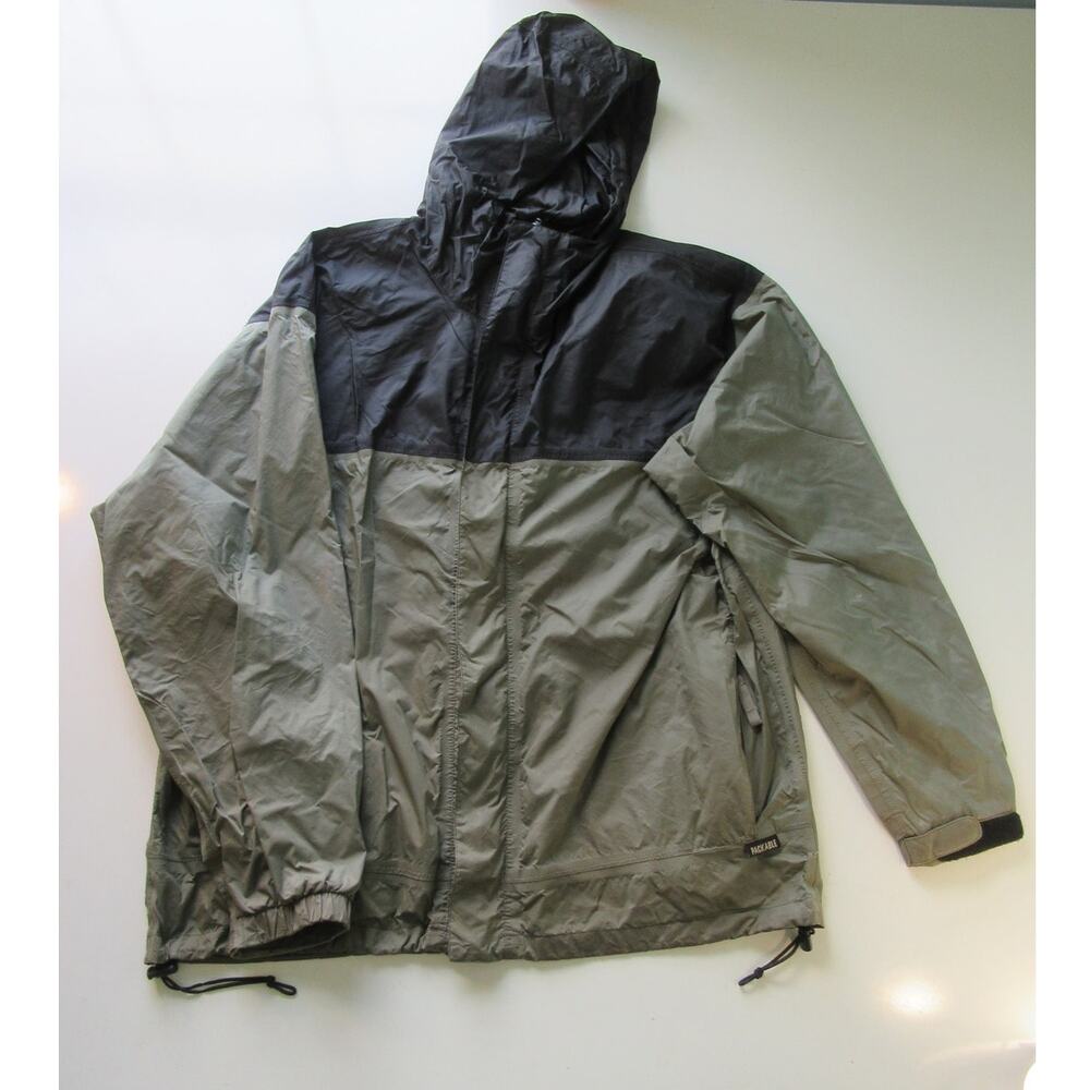 Cabela's Packable Windbreaker Hooded Mesh Lined Men's Large Green/Black
